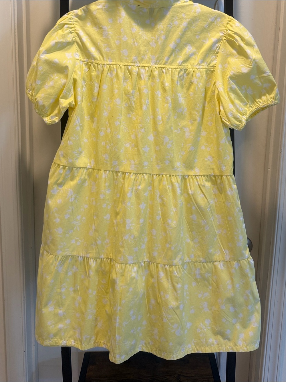Derek Heart Cotton Yellow and White Floral Button-Front Puff Babydoll Dress - Picture 13 of 14